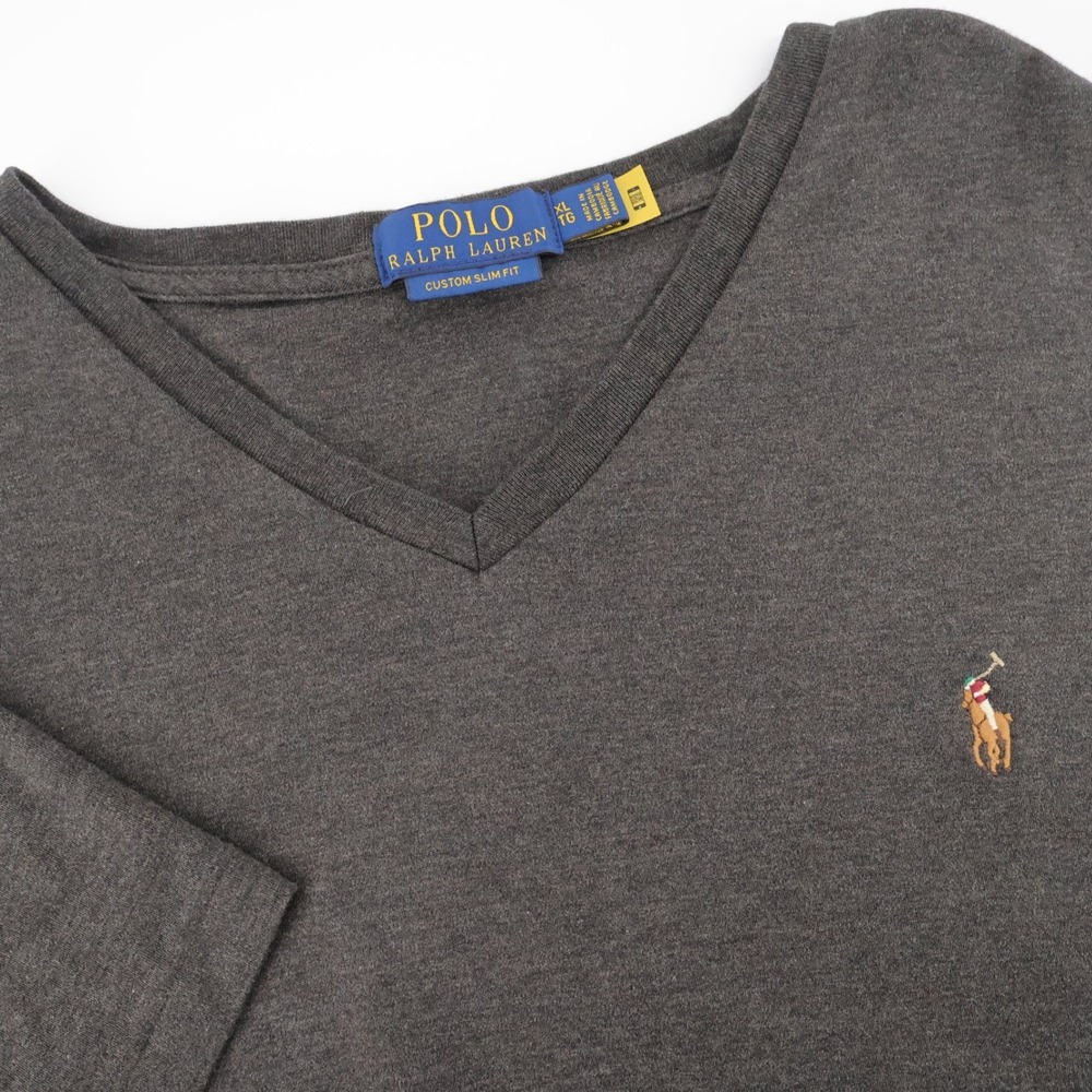 Polo Ralph Lauren Fit V-Neck T-Shirt Gray Flesh Pony Short Sleeve Mens XL Slim